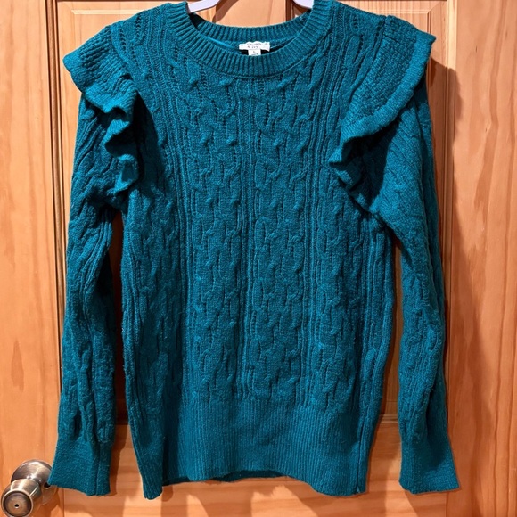 Crown & Ivy ruffle sleeve sweater size L - Picture 1 of 11